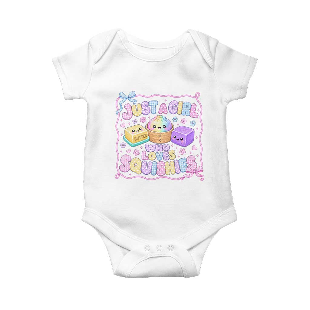 Just A Girl Who Loves Squishies Baby Onesie Squishy Lovers Kawaii Dumpling Graphic Coquette Bow Girls TS10 White Print Your Wear