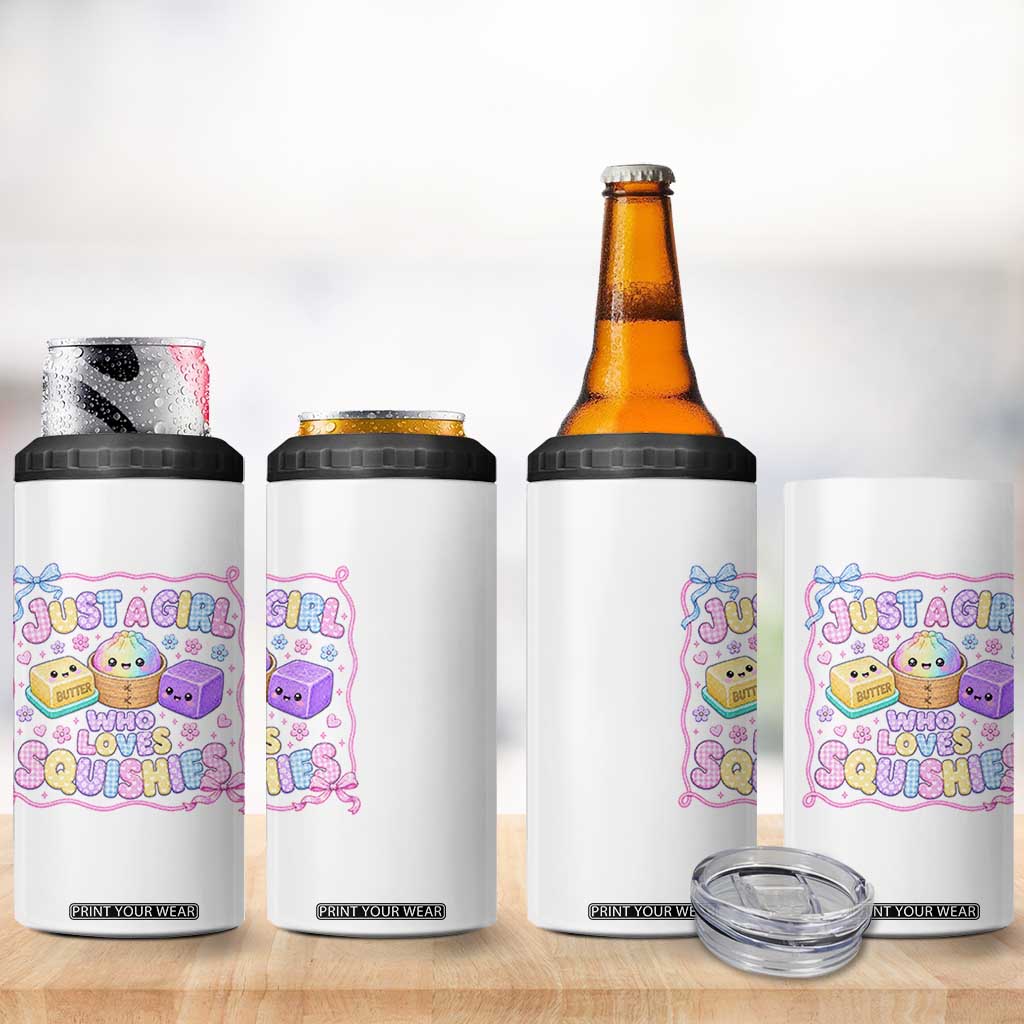Just A Girl Who Loves Squishies 4 in 1 Can Cooler Tumbler Squishy Lovers Kawaii Dumpling Graphic Coquette Bow Girls