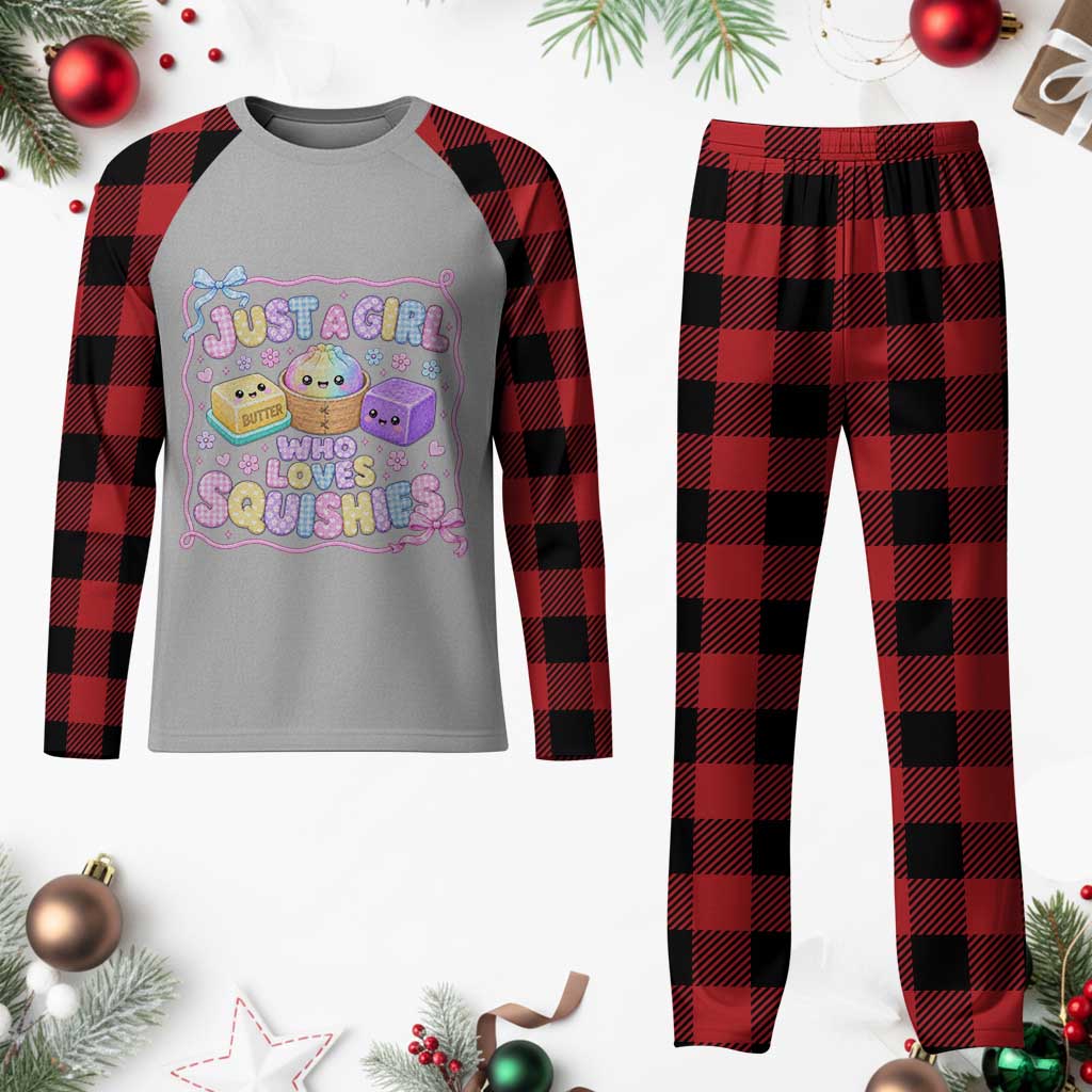 Just A Girl Who Loves Squishies Plaid Pajama Set Squishy Lovers Kawaii Dumpling Graphic Coquette Bow Girls TS10 Buffalo Plaid Print Your Wear