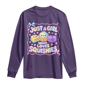 Just A Girl Who Loves Squishies Long Sleeve Shirt Squishy Lovers Kawaii Dumpling Graphic Coquette Bow Girls TS10 Purple Print Your Wear