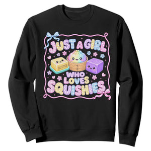 Just A Girl Who Loves Squishies Sweatshirt Squishy Lovers Kawaii Dumpling Graphic Coquette Bow Girls TS10 Black Print Your Wear