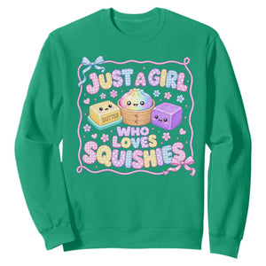 Just A Girl Who Loves Squishies Sweatshirt Squishy Lovers Kawaii Dumpling Graphic Coquette Bow Girls TS10 Irish Green Print Your Wear