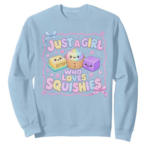 Just A Girl Who Loves Squishies Sweatshirt Squishy Lovers Kawaii Dumpling Graphic Coquette Bow Girls TS10 Light Blue Print Your Wear