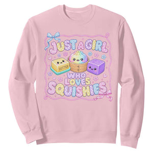 Just A Girl Who Loves Squishies Sweatshirt Squishy Lovers Kawaii Dumpling Graphic Coquette Bow Girls TS10 Light Pink Print Your Wear