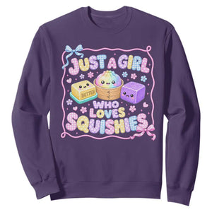 Just A Girl Who Loves Squishies Sweatshirt Squishy Lovers Kawaii Dumpling Graphic Coquette Bow Girls TS10 Purple Print Your Wear