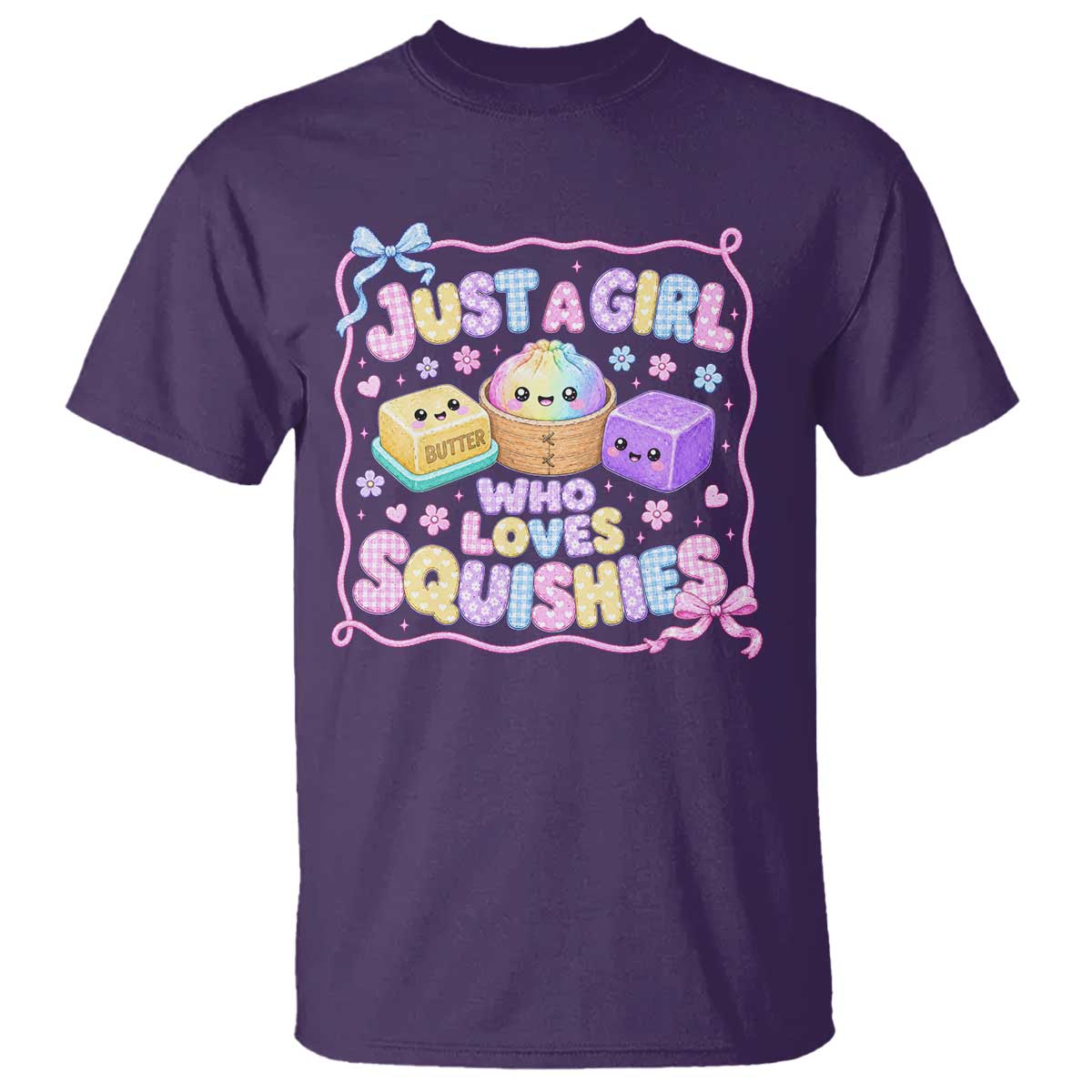 Just A Girl Who Loves Squishies T Shirt Squishy Lovers Kawaii Dumpling Graphic Coquette Bow Girls TS10 Purple Print Your Wear
