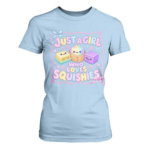 Just A Girl Who Loves Squishies T Shirt For Women Squishy Lovers Kawaii Dumpling Graphic Coquette Bow Girls TS10 Light Blue Print Your Wear