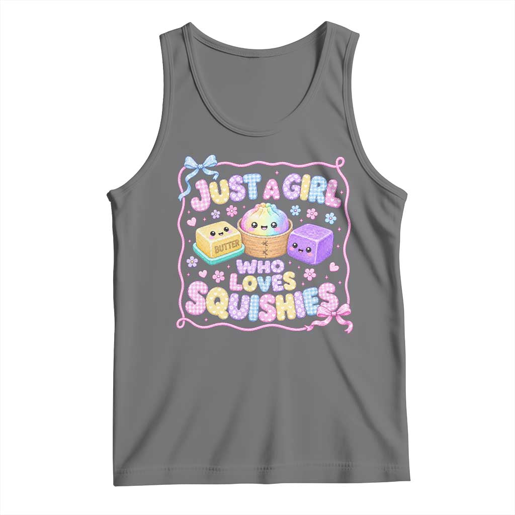 Just A Girl Who Loves Squishies Tank Top Squishy Lovers Kawaii Dumpling Graphic Coquette Bow Girls TS10 Black Heather Print Your Wear