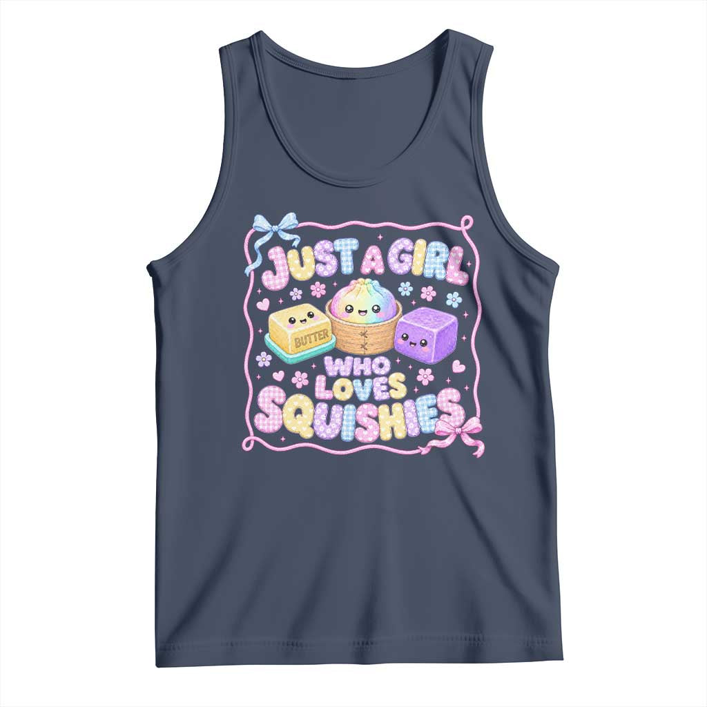 Just A Girl Who Loves Squishies Tank Top Squishy Lovers Kawaii Dumpling Graphic Coquette Bow Girls TS10 Navy Print Your Wear