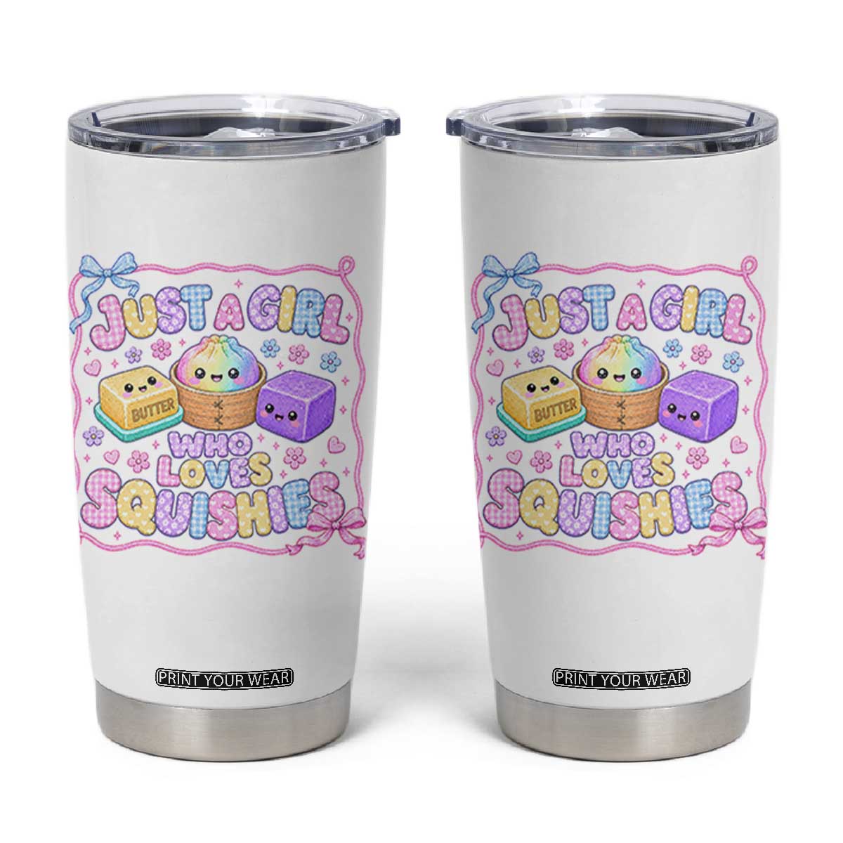 Just A Girl Who Loves Squishies Tumbler Cup Squishy Lovers Kawaii Dumpling Graphic Coquette Bow Girls