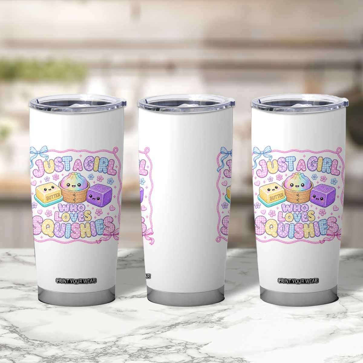 Just A Girl Who Loves Squishies Tumbler Cup Squishy Lovers Kawaii Dumpling Graphic Coquette Bow Girls
