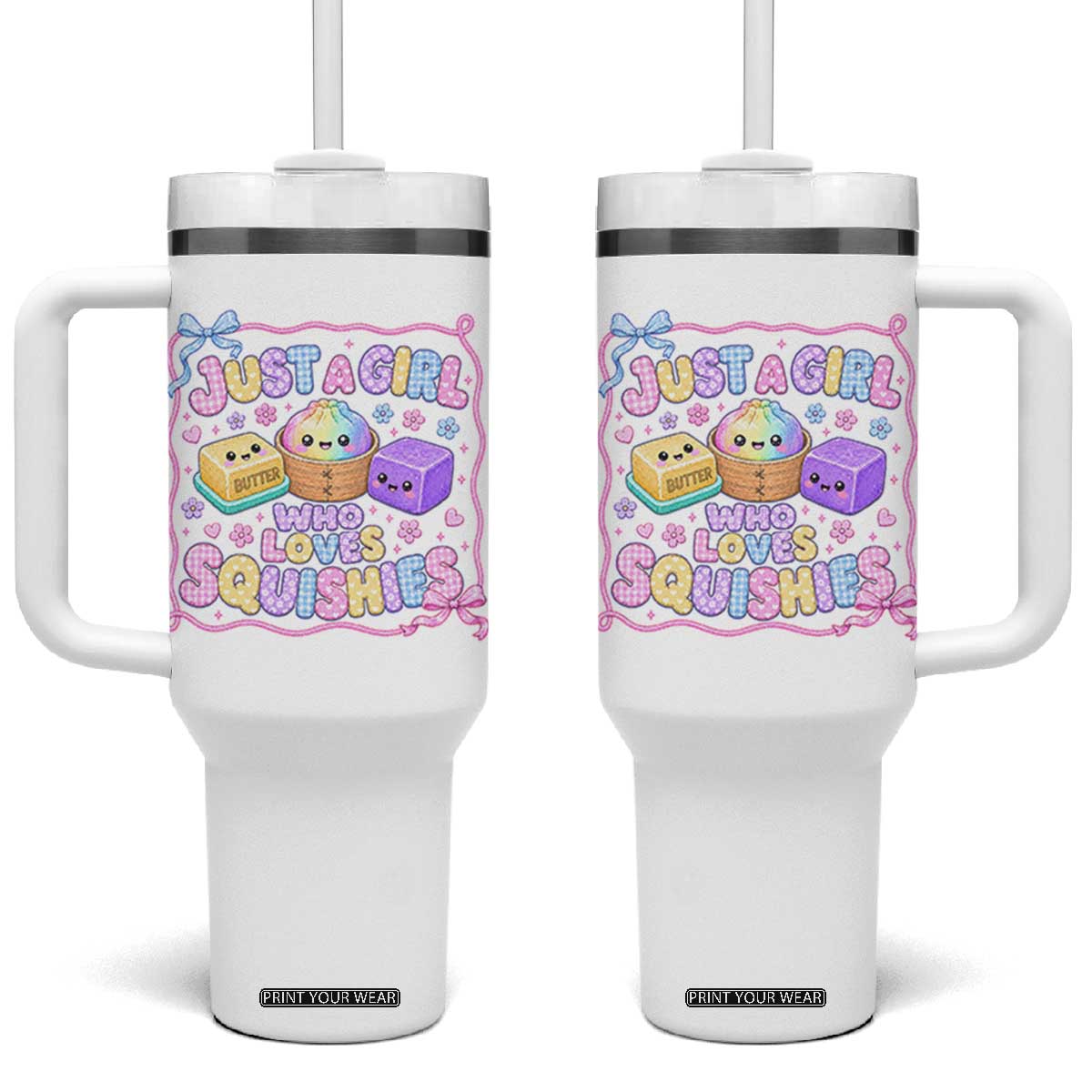 Just A Girl Who Loves Squishies Tumbler With Handle Squishy Lovers Kawaii Dumpling Graphic Coquette Bow Girls