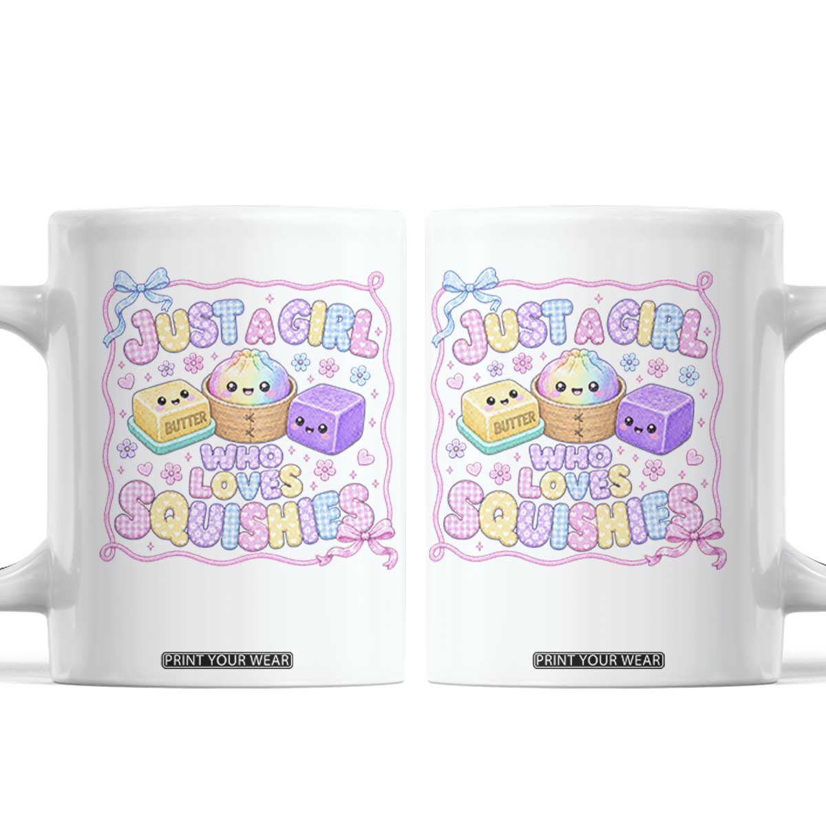 Just A Girl Who Loves Squishies Coffee Mug Squishy Lovers Kawaii Dumpling Graphic Coquette Bow Girls