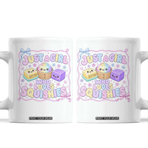 Just A Girl Who Loves Squishies Coffee Mug Squishy Lovers Kawaii Dumpling Graphic Coquette Bow Girls