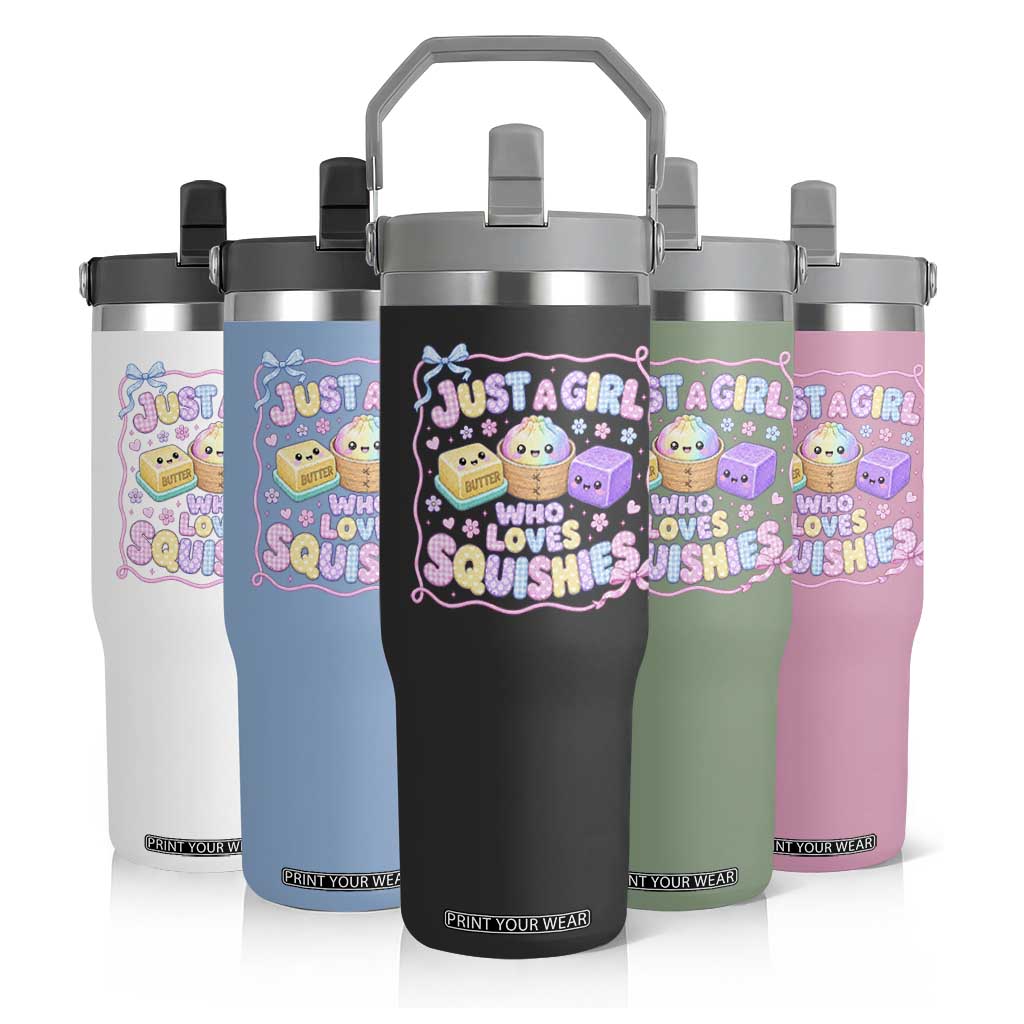 Just A Girl Who Loves Squishies Flip Straw Tumbler Squishy Lovers Kawaii Dumpling Graphic Coquette Bow Girls