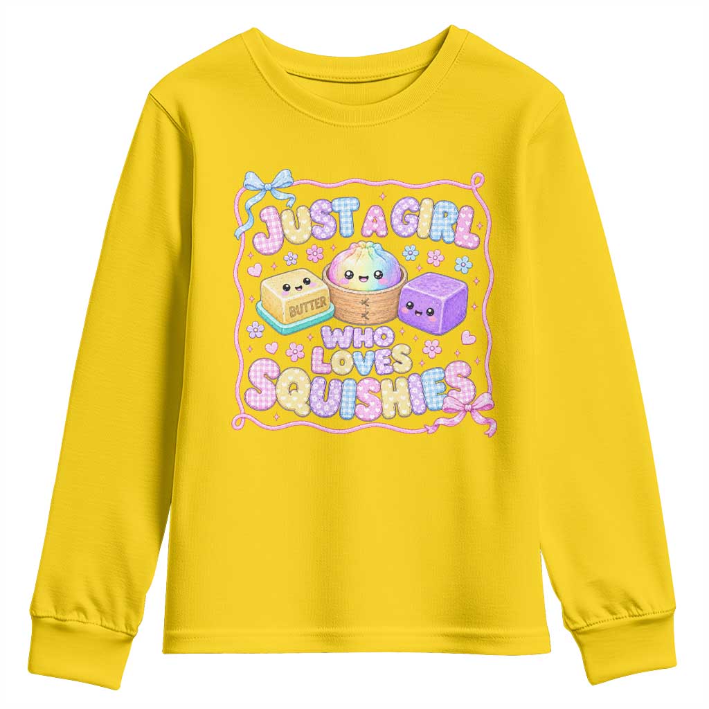 Just A Girl Who Loves Squishies Youth Sweatshirt Squishy Lovers Kawaii Dumpling Graphic Coquette Bow Girls TS10 Daisy Print Your Wear