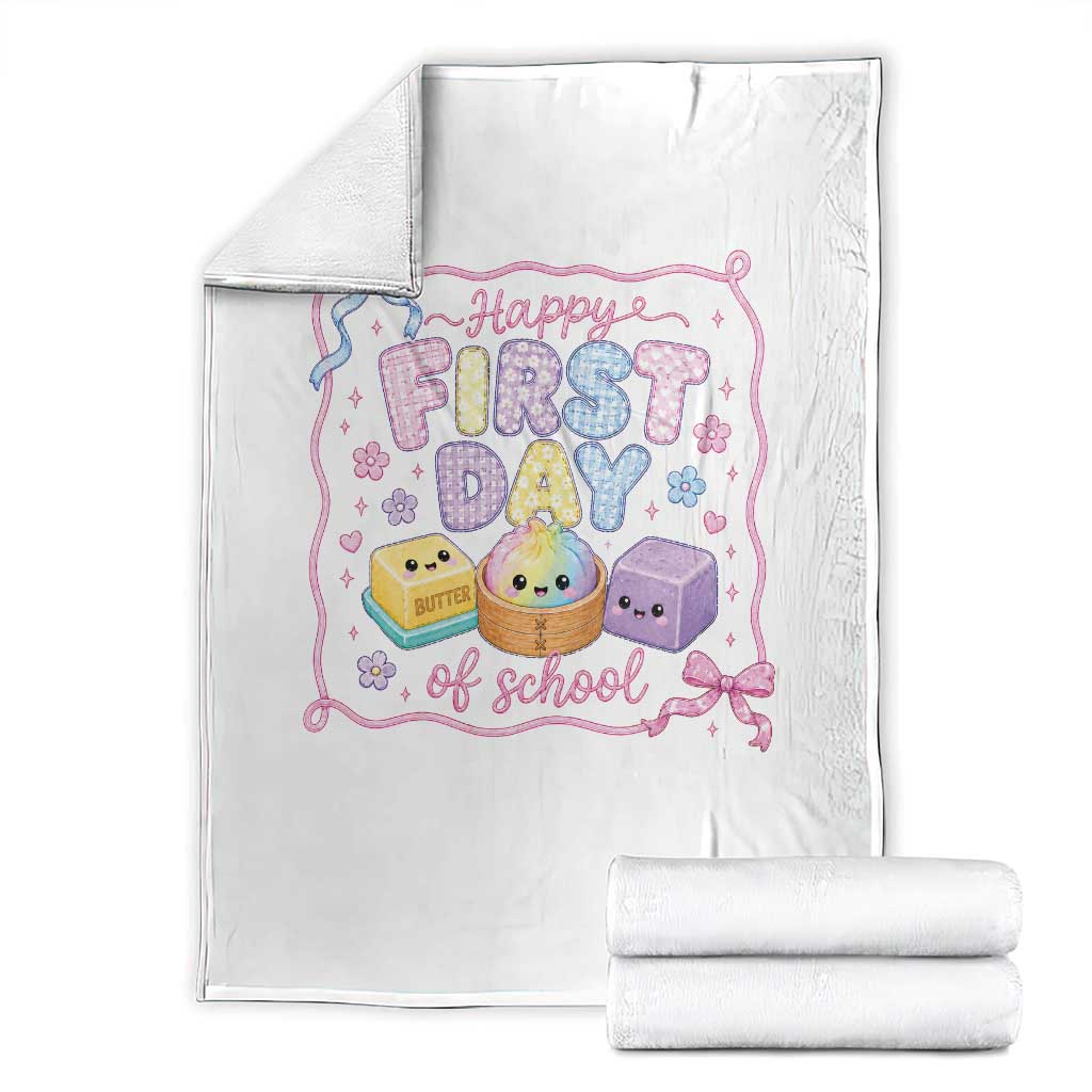 Happy First Day Of School Cute Kawaii Squishy Back To School Graphic Throw Blanket TS10 White Print Your Wear