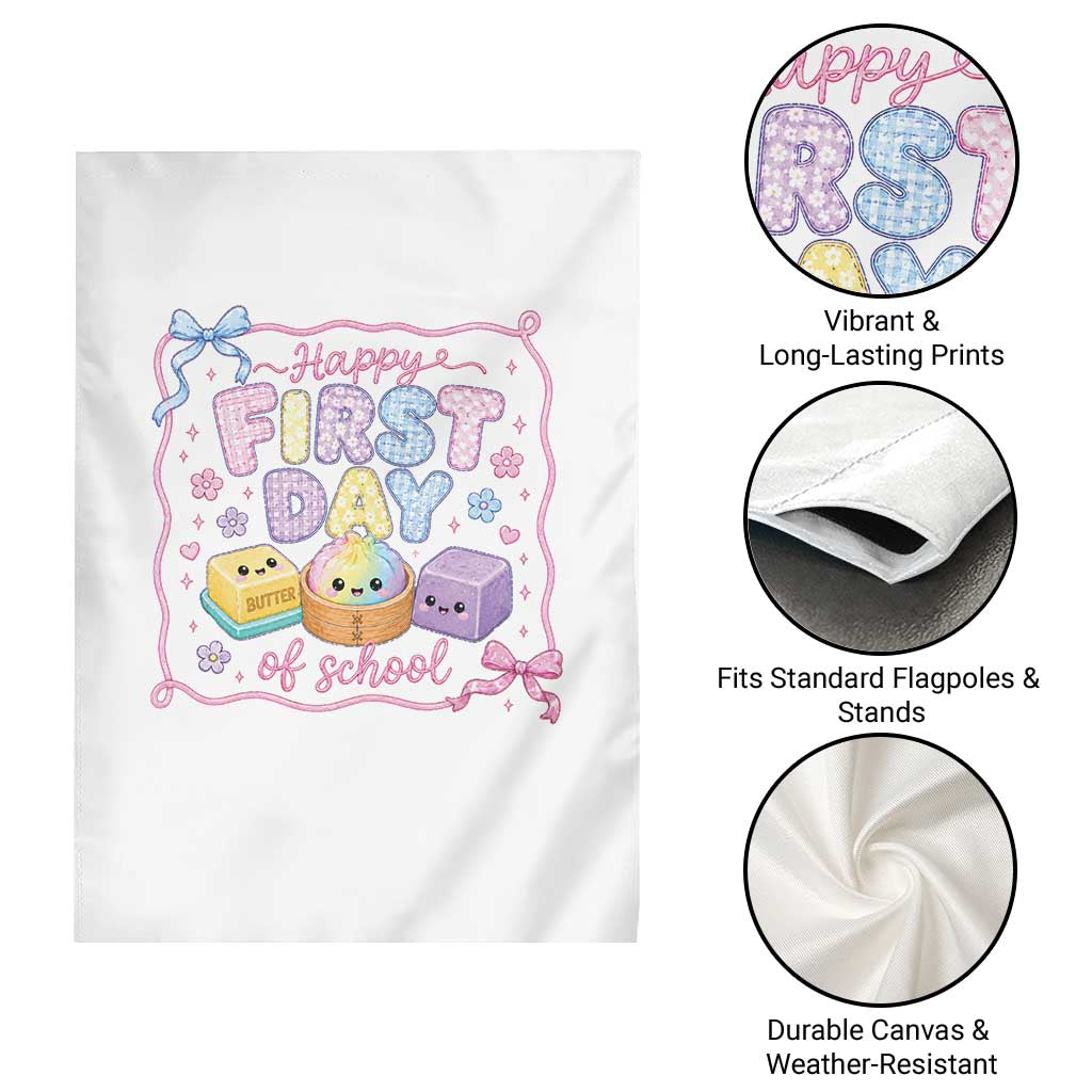 Happy First Day Of School Cute Kawaii Squishy Back To School Graphic Garden Flag