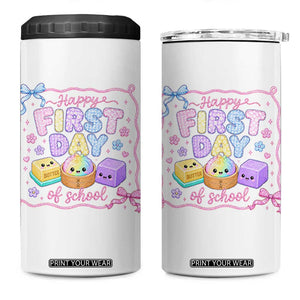 Happy First Day Of School Cute Kawaii Squishy Back To School Graphic 4 in 1 Can Cooler Tumbler
