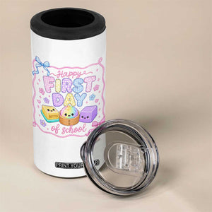 Happy First Day Of School Cute Kawaii Squishy Back To School Graphic 4 in 1 Can Cooler Tumbler