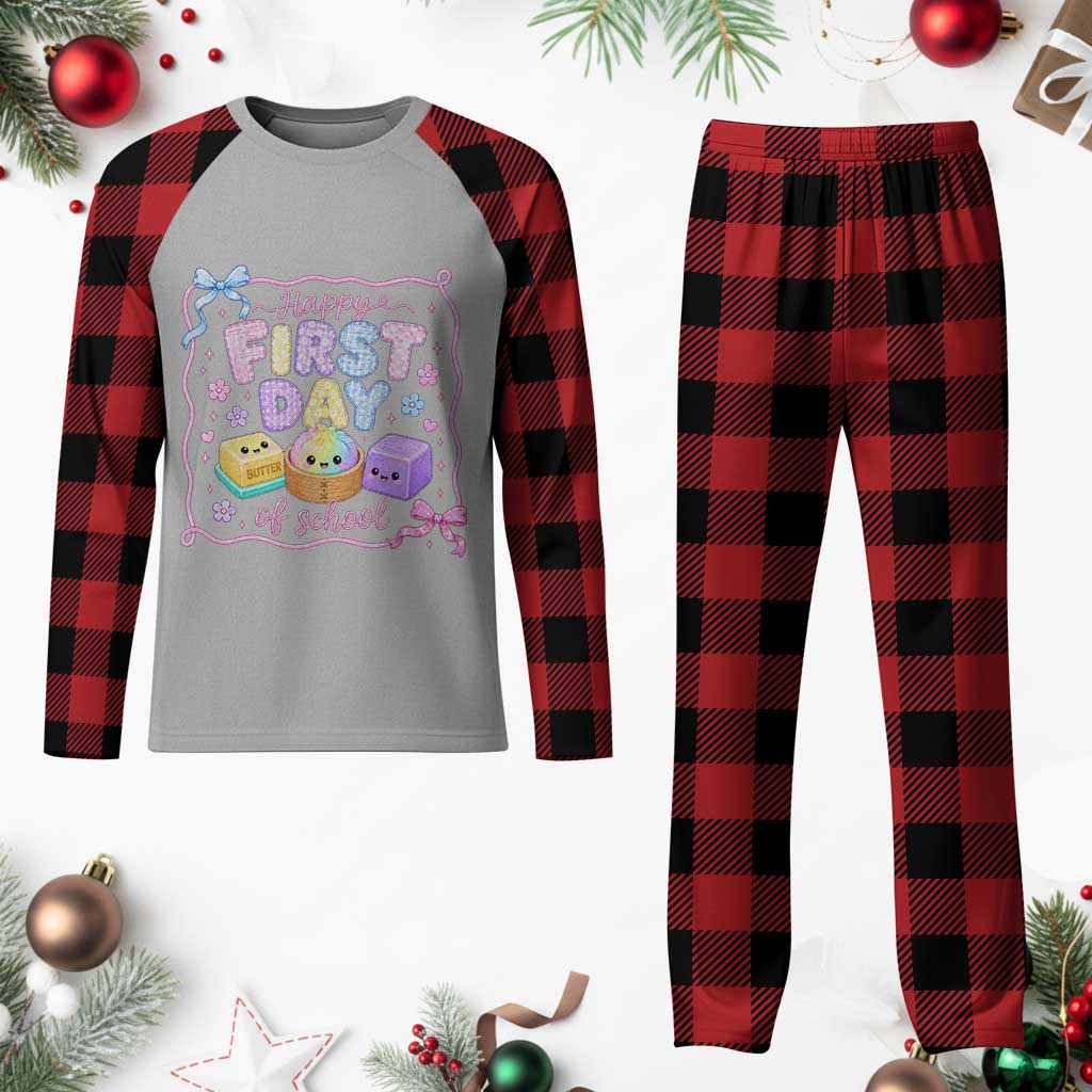 Happy First Day Of School Cute Kawaii Squishy Back To School Graphic Plaid Pajama Set TS10 Buffalo Plaid Print Your Wear
