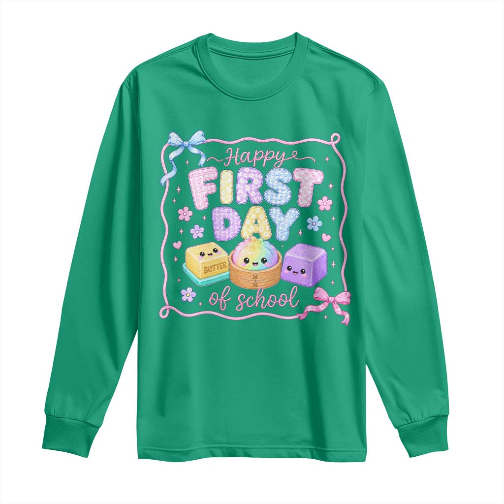 Happy First Day Of School Cute Kawaii Squishy Back To School Graphic Long Sleeve Shirt TS10 Irish Green Print Your Wear