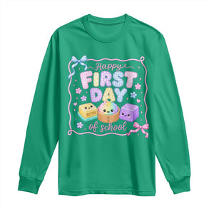 Happy First Day Of School Cute Kawaii Squishy Back To School Graphic Long Sleeve Shirt TS10 Irish Green Print Your Wear