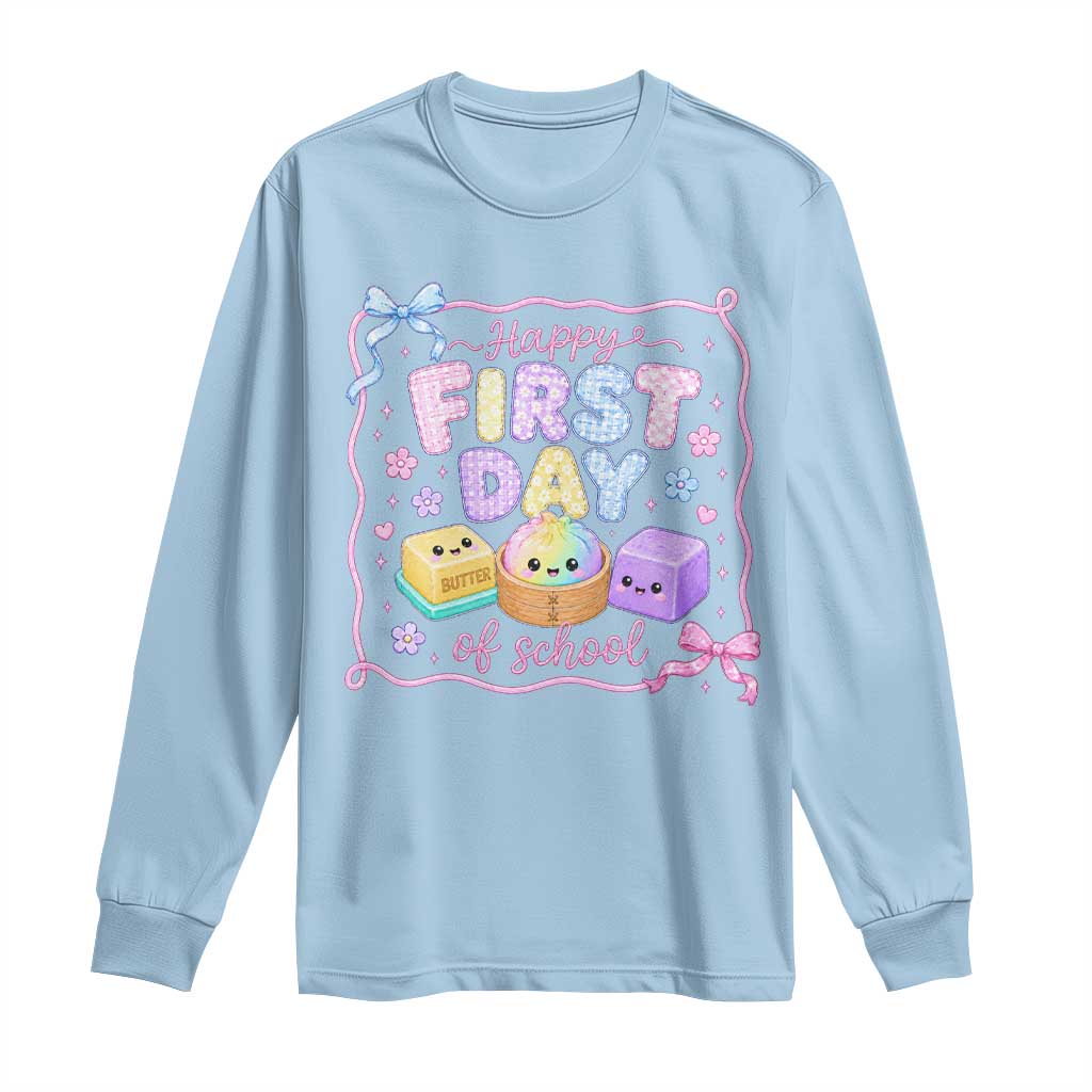 Happy First Day Of School Cute Kawaii Squishy Back To School Graphic Long Sleeve Shirt TS10 Light Blue Print Your Wear