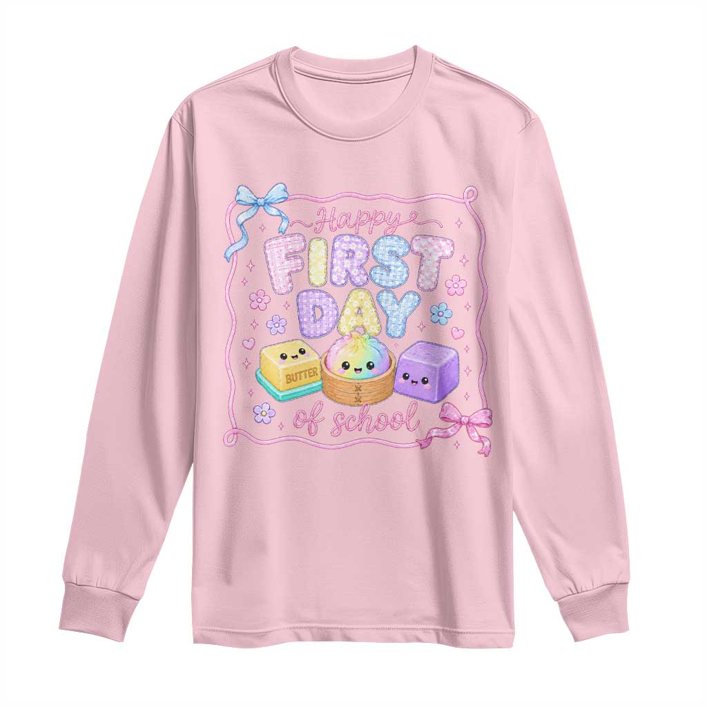 Happy First Day Of School Cute Kawaii Squishy Back To School Graphic Long Sleeve Shirt TS10 Light Pink Print Your Wear