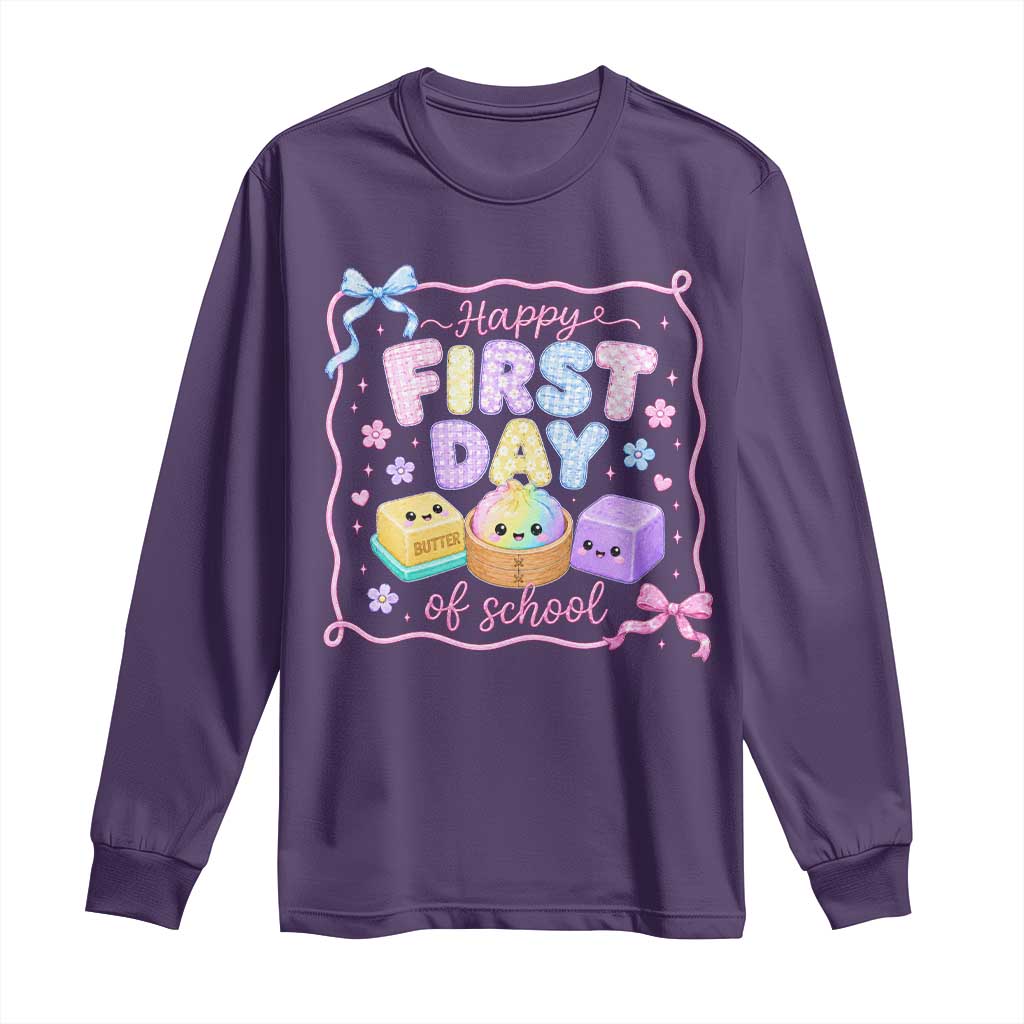 Happy First Day Of School Cute Kawaii Squishy Back To School Graphic Long Sleeve Shirt TS10 Purple Print Your Wear