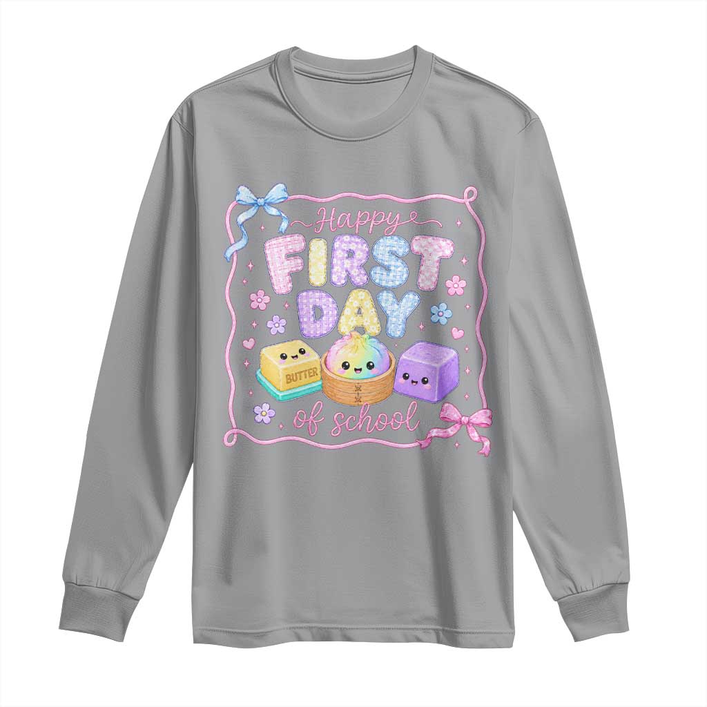 Happy First Day Of School Cute Kawaii Squishy Back To School Graphic Long Sleeve Shirt TS10 Sport Gray Print Your Wear