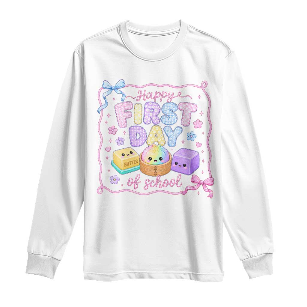 Happy First Day Of School Cute Kawaii Squishy Back To School Graphic Long Sleeve Shirt TS10 White Print Your Wear