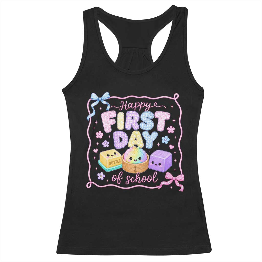 Happy First Day Of School Cute Kawaii Squishy Back To School Graphic Racerback Tank Top TS10 Black Print Your Wear
