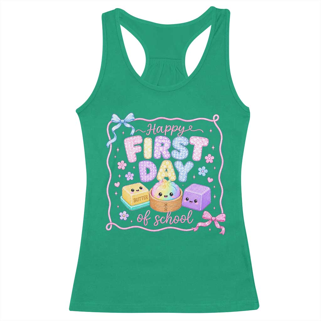 Happy First Day Of School Cute Kawaii Squishy Back To School Graphic Racerback Tank Top TS10 Irish Green Print Your Wear