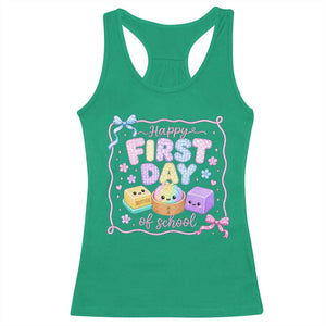 Happy First Day Of School Cute Kawaii Squishy Back To School Graphic Racerback Tank Top TS10 Irish Green Print Your Wear