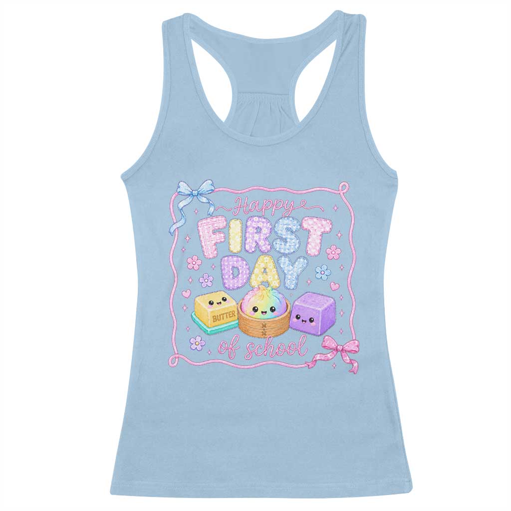Happy First Day Of School Cute Kawaii Squishy Back To School Graphic Racerback Tank Top TS10 Light Blue Print Your Wear