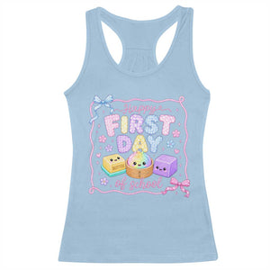 Happy First Day Of School Cute Kawaii Squishy Back To School Graphic Racerback Tank Top TS10 Light Blue Print Your Wear
