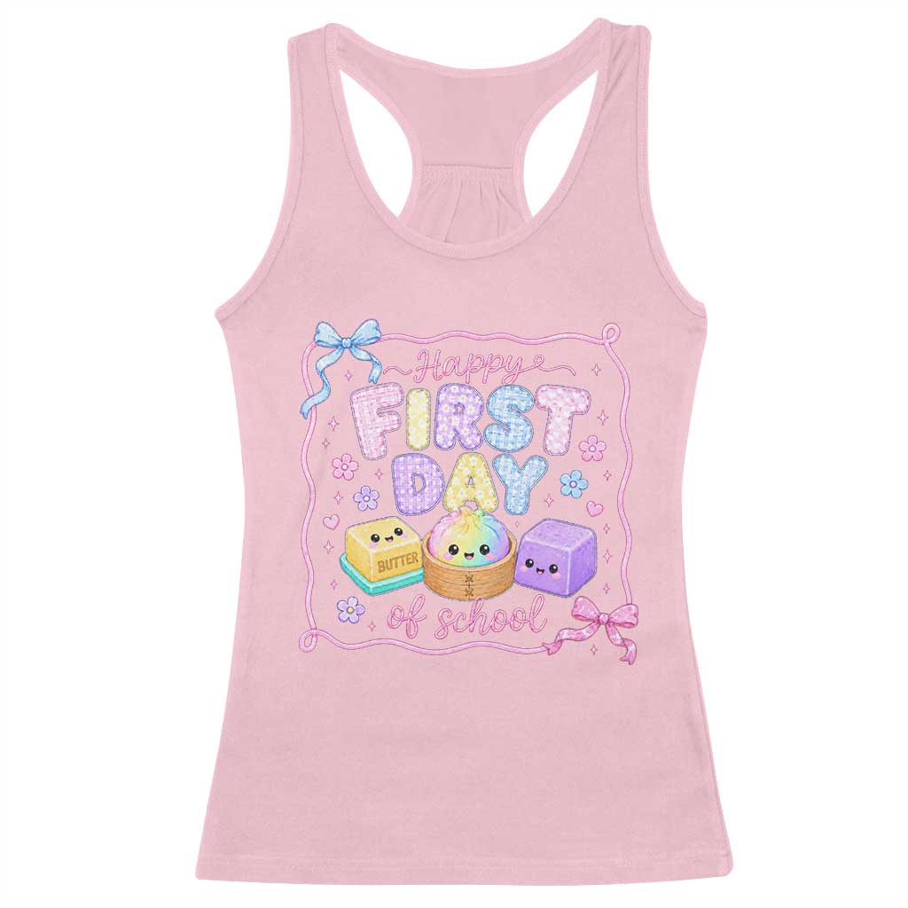 Happy First Day Of School Cute Kawaii Squishy Back To School Graphic Racerback Tank Top TS10 Light Pink Print Your Wear