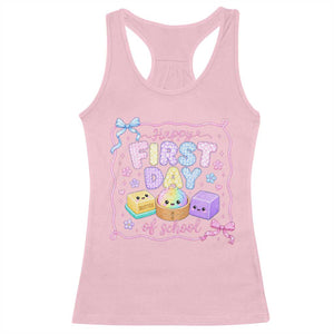 Happy First Day Of School Cute Kawaii Squishy Back To School Graphic Racerback Tank Top TS10 Light Pink Print Your Wear