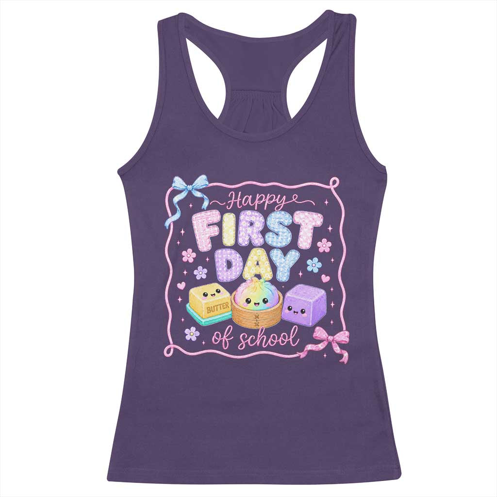 Happy First Day Of School Cute Kawaii Squishy Back To School Graphic Racerback Tank Top TS10 Purple Print Your Wear