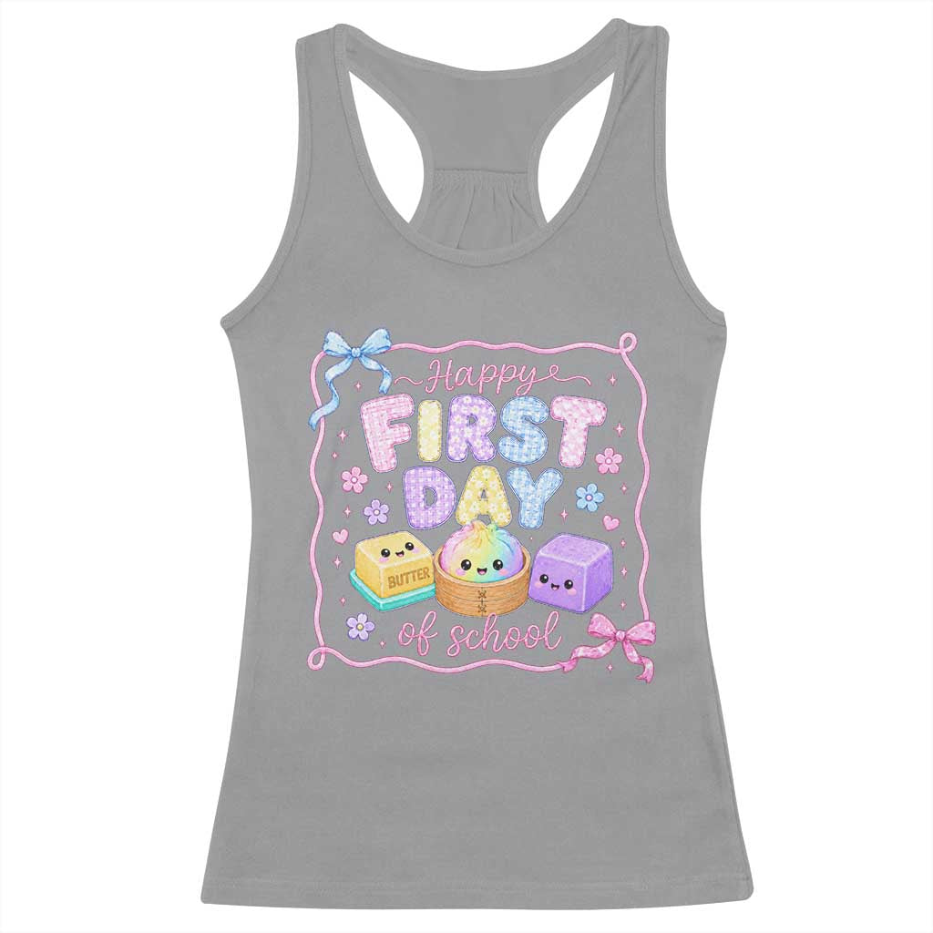 Happy First Day Of School Cute Kawaii Squishy Back To School Graphic Racerback Tank Top TS10 Sport Gray Print Your Wear