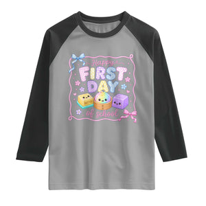 Happy First Day Of School Cute Kawaii Squishy Back To School Graphic Raglan Shirt TS10 Sport Gray Black Print Your Wear
