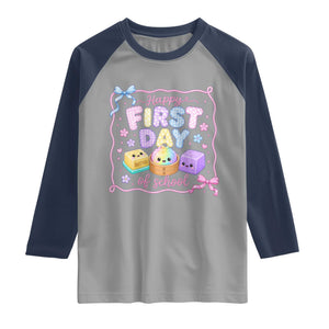 Happy First Day Of School Cute Kawaii Squishy Back To School Graphic Raglan Shirt TS10 Sport Gray Navy Print Your Wear