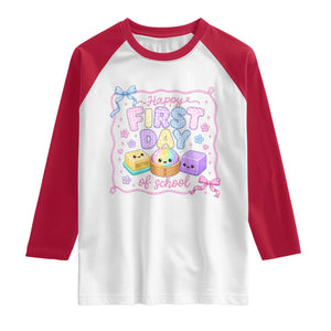 Happy First Day Of School Cute Kawaii Squishy Back To School Graphic Raglan Shirt TS10 White Red Print Your Wear