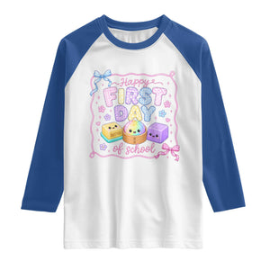 Happy First Day Of School Cute Kawaii Squishy Back To School Graphic Raglan Shirt TS10 White Royal Print Your Wear