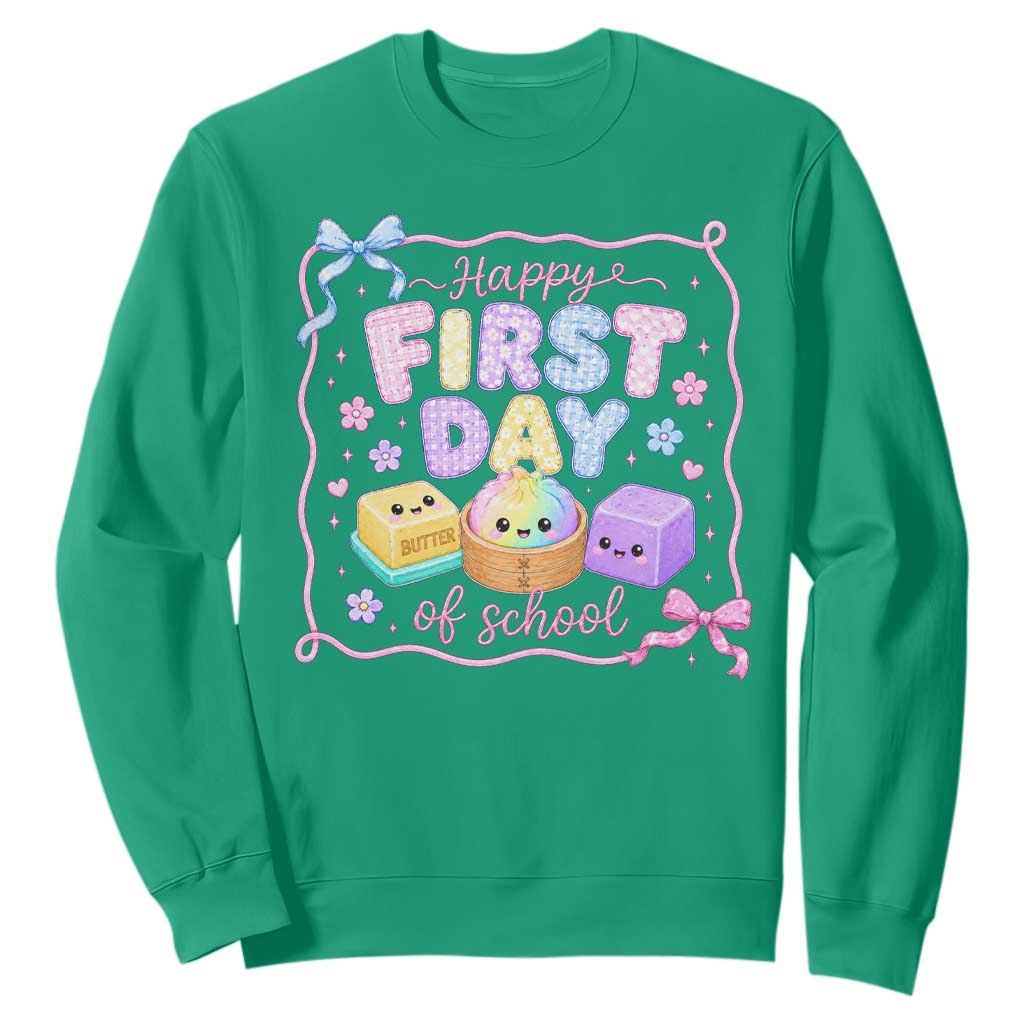 Happy First Day Of School Cute Kawaii Squishy Back To School Graphic Sweatshirt TS10 Irish Green Print Your Wear