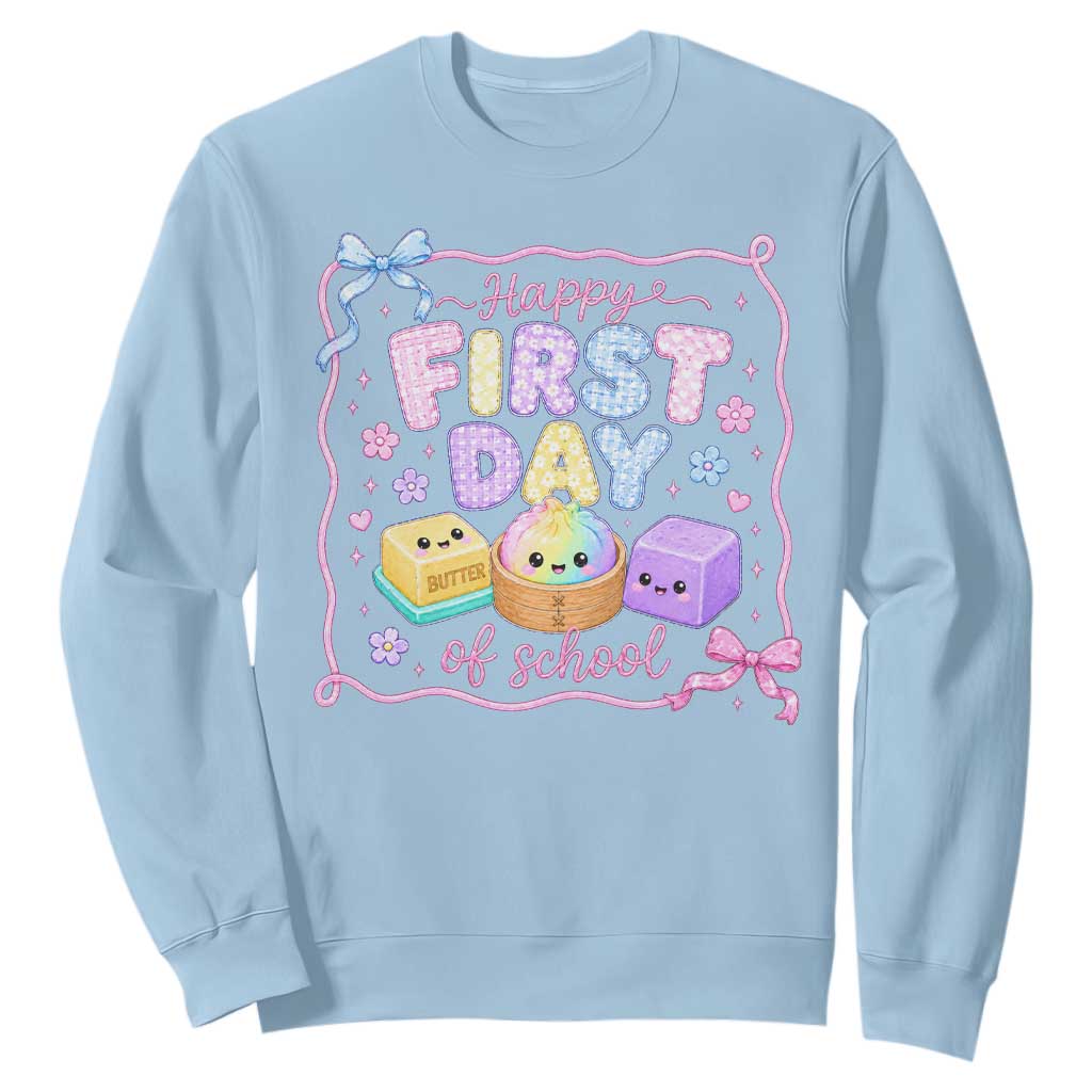 Happy First Day Of School Cute Kawaii Squishy Back To School Graphic Sweatshirt TS10 Light Blue Print Your Wear