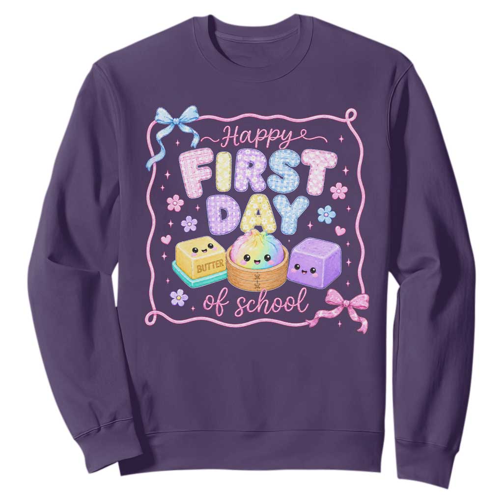 Happy First Day Of School Cute Kawaii Squishy Back To School Graphic Sweatshirt TS10 Purple Print Your Wear