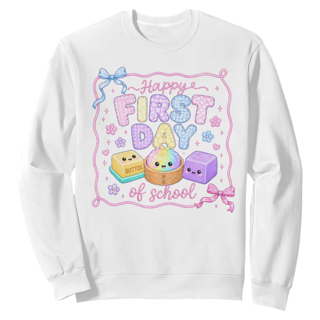Happy First Day Of School Cute Kawaii Squishy Back To School Graphic Sweatshirt TS10 White Print Your Wear