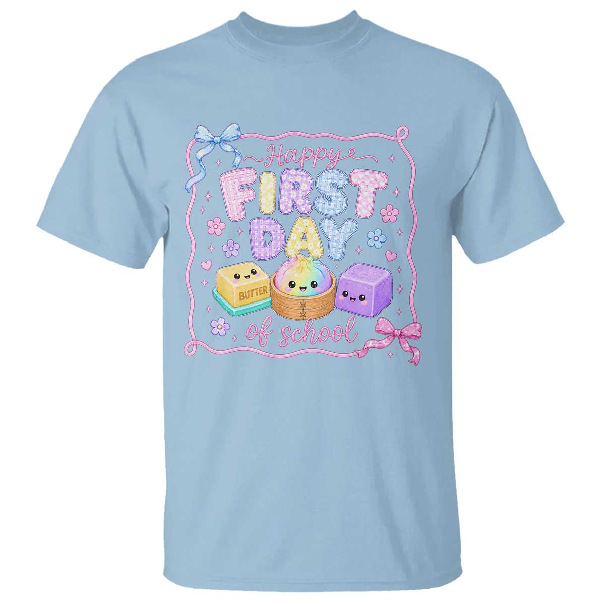 Happy First Day Of School Cute Kawaii Squishy Back To School Graphic T Shirt TS10 Light Blue Print Your Wear